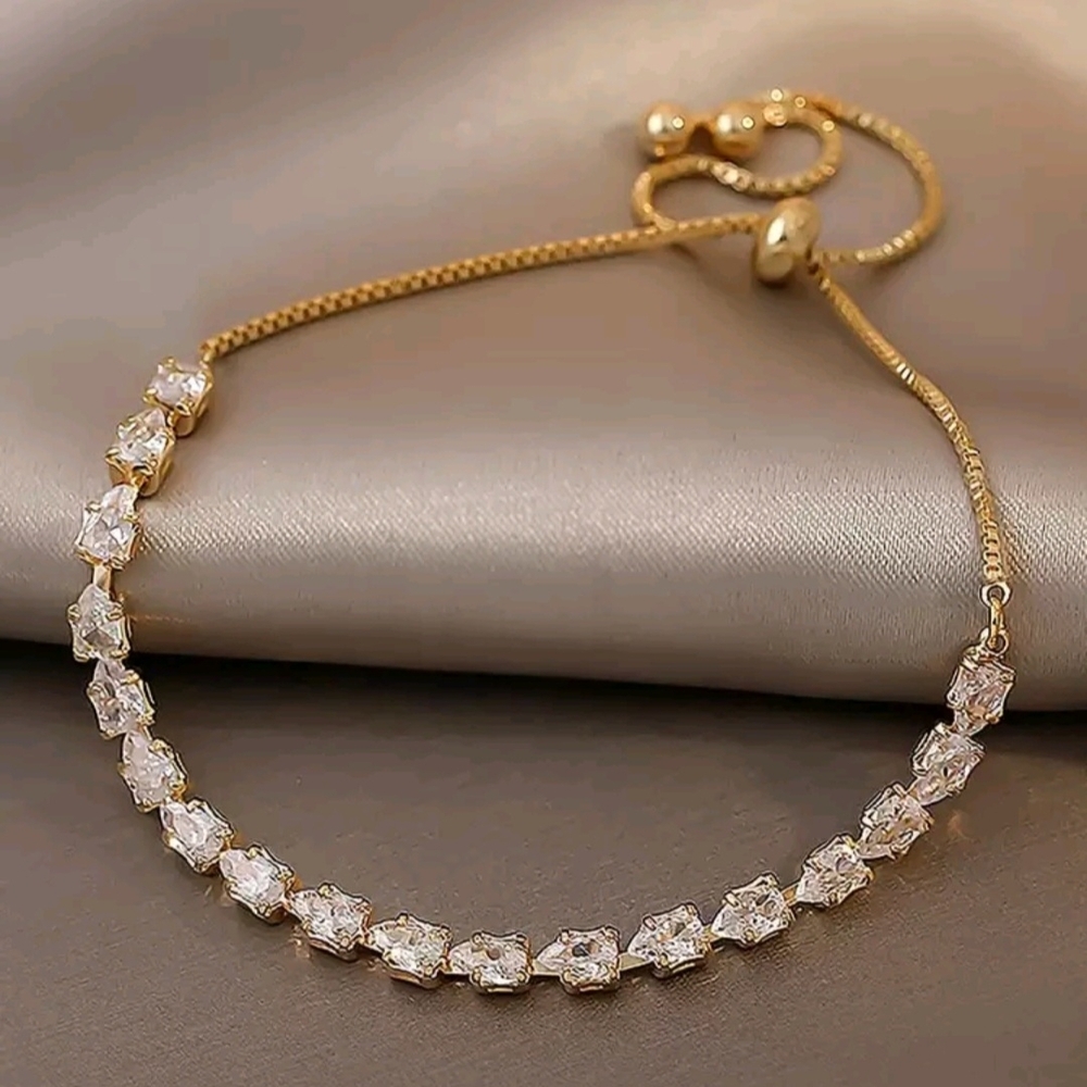 Elegant Gold-Tone Cubic Zirconia Adjustable Bracelet